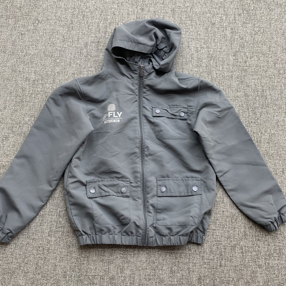 Born Fly Flight Style Windbreaker Full Zip Nylon Jacket Gray Big Kids M - Picture 2 of 11